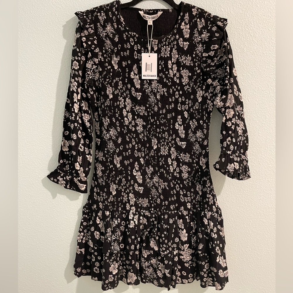 Walter Baker Marisol Smocked Floral Print Voile Mini Dress L NWT
